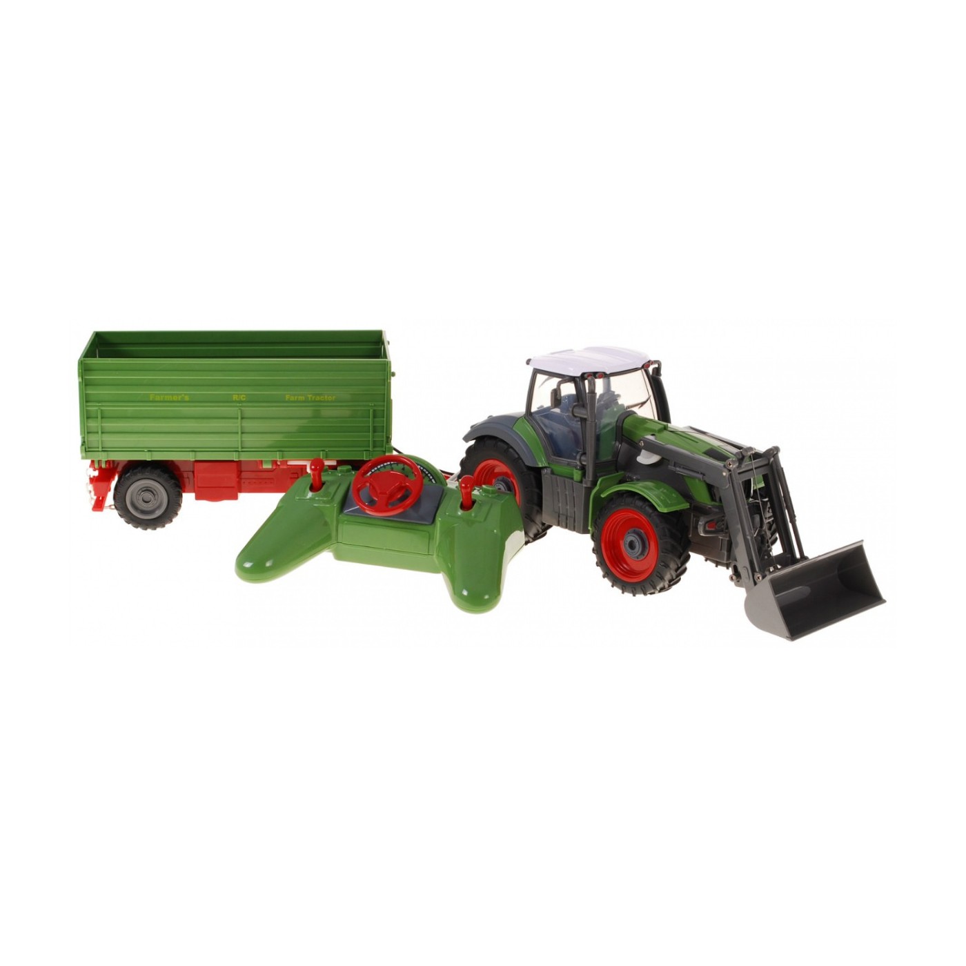 Traktor s bagrom a prívesom pre deti 3+ Diaľkovo ovládaný + Pohyblivé časti Zelený