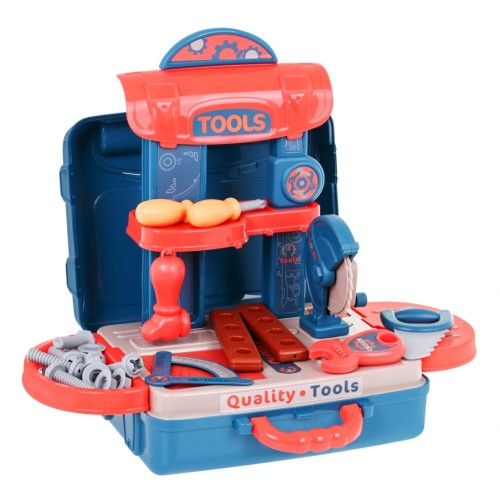 Dielňa 3v1 pre deti 3+ Kufor + Doska + Stolík + Náradie Príslušenstvo 21 ks