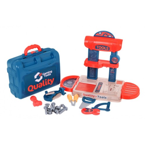 Dielňa 3v1 pre deti 3+ Kufor + Doska + Stolík + Náradie Príslušenstvo 21 ks