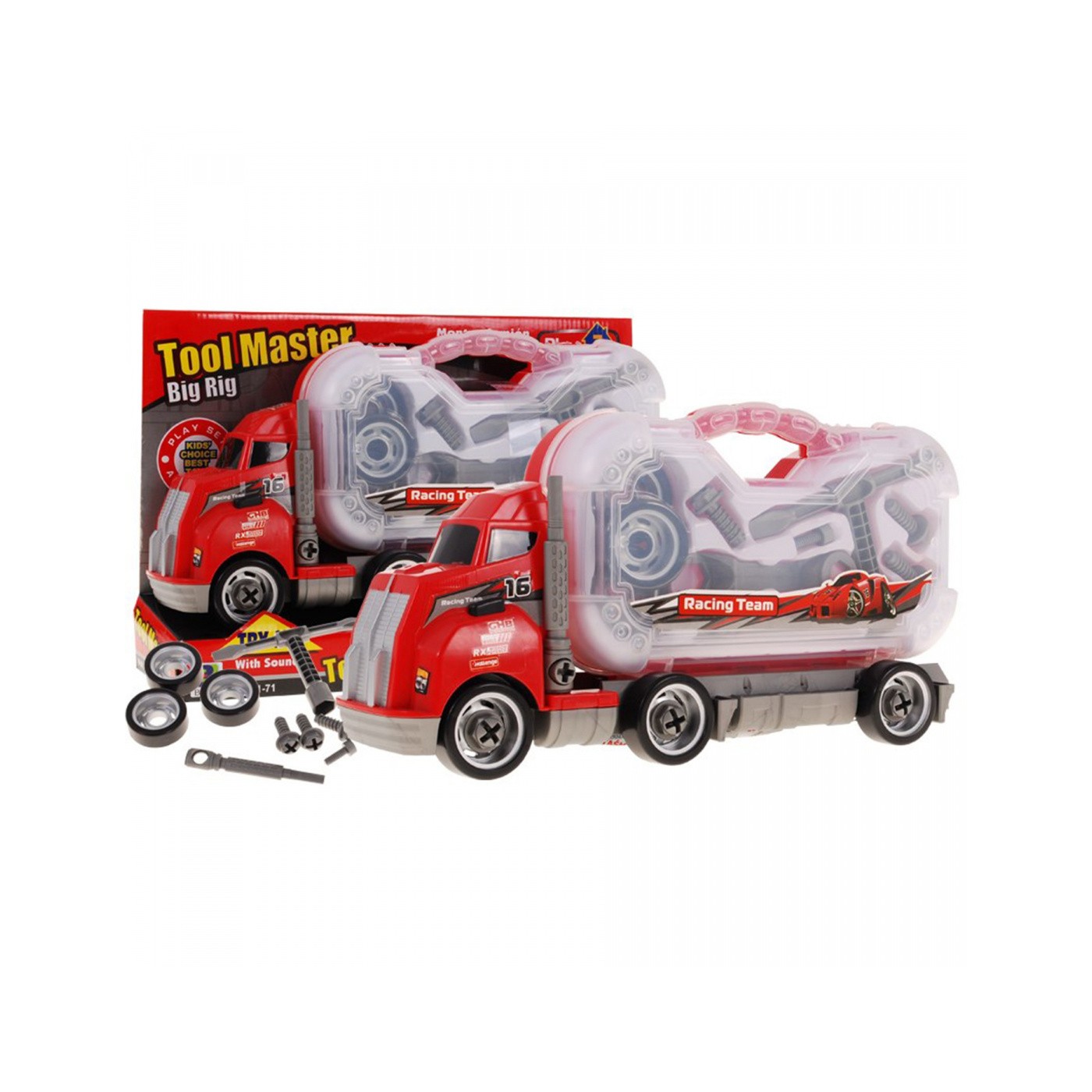 Nákladné auto 2v1 s kufríkom náradia pre deti 3+ Rozoberateľné vozidlo + Výmena kolies + Zvuky