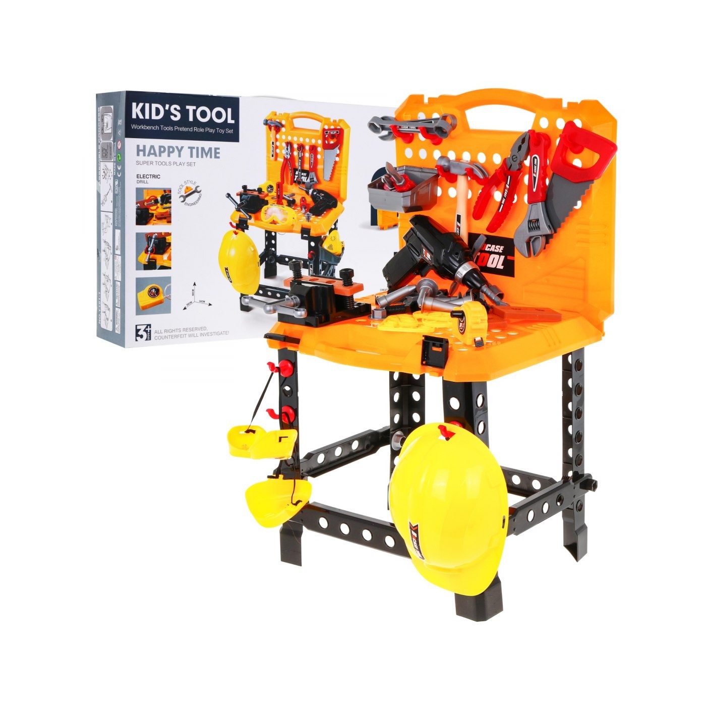 Sada majstra 3v1 pre deti 3+ Dielňa 100 ks Kufor + Stolík + Oblek stavbára