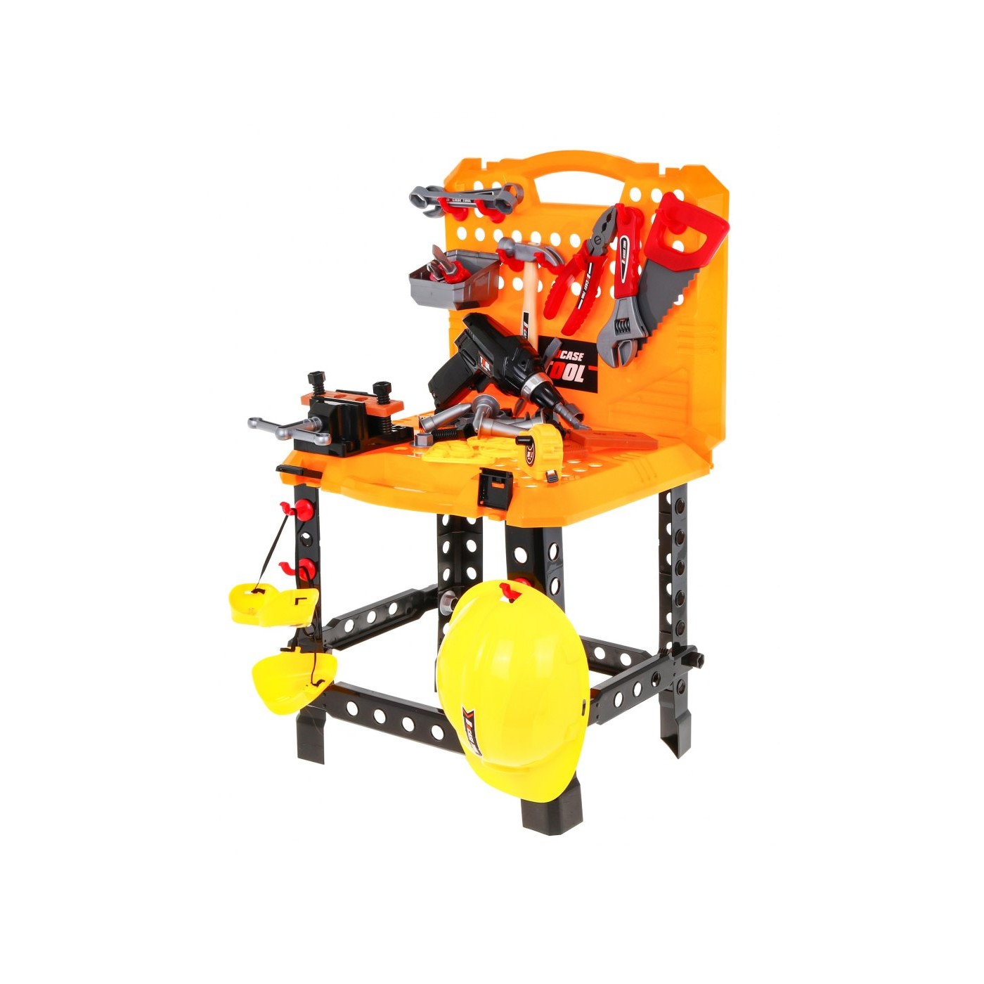 Sada majstra 3v1 pre deti 3+ Dielňa 100 ks Kufor + Stolík + Oblek stavbára