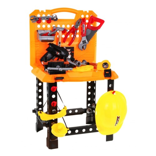 Sada majstra 3v1 pre deti 3+ Dielňa 100 ks Kufor + Stolík + Oblek stavbára