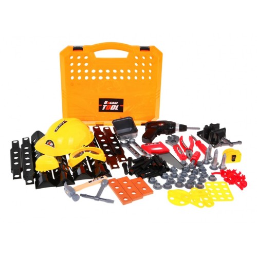 Sada majstra 3v1 pre deti 3+ Dielňa 100 ks Kufor + Stolík + Oblek stavbára