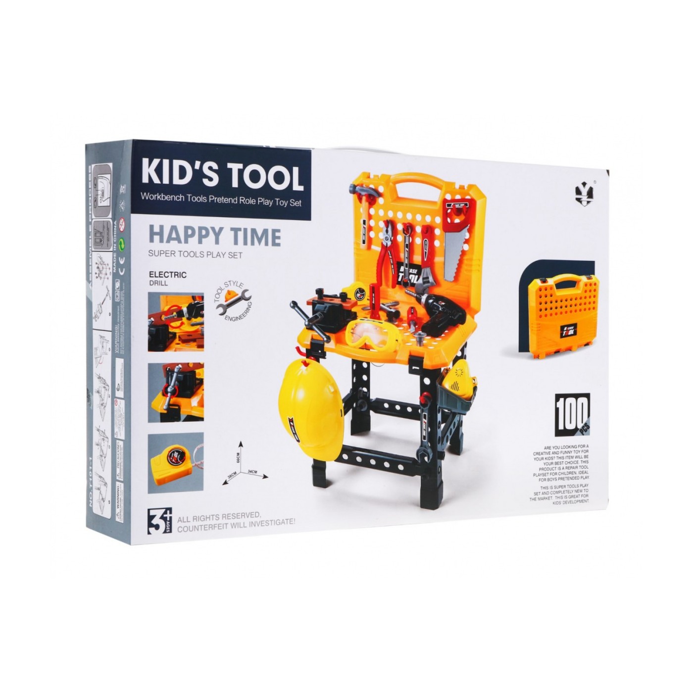 Sada majstra 3v1 pre deti 3+ Dielňa 100 ks Kufor + Stolík + Oblek stavbára