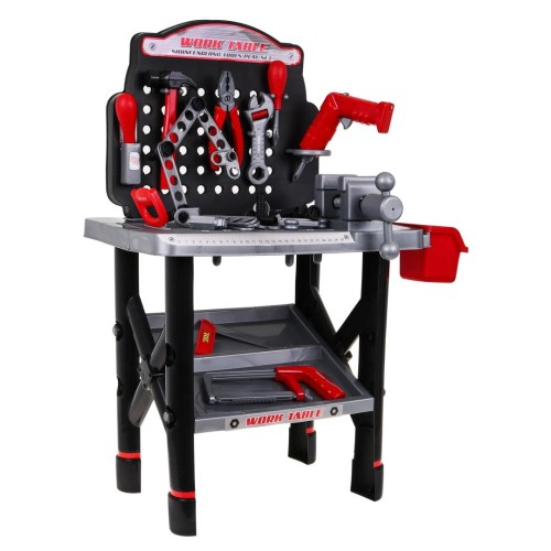 Veľká dielňa s náradím pre deti 3+ Elektrický skrutkovač + Stolík s tabuľou na náradie 50+ ks