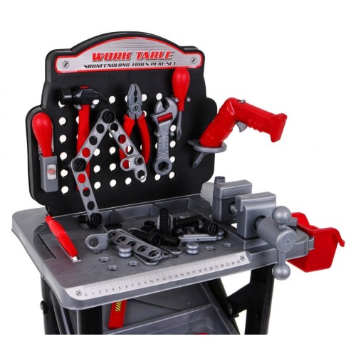 Veľká dielňa s náradím pre deti 3+ Elektrický skrutkovač + Stolík s tabuľou na náradie 50+ ks