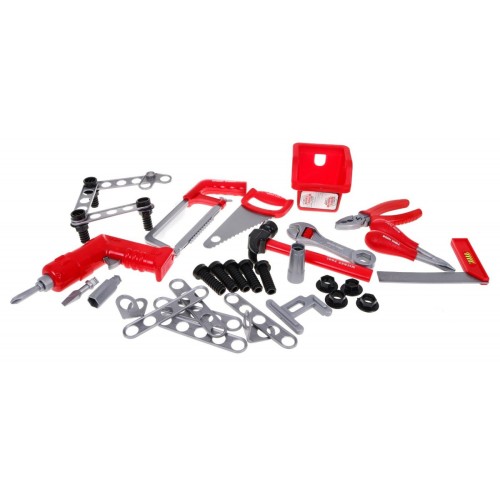 Veľká dielňa s náradím pre deti 3+ Elektrický skrutkovač + Stolík s tabuľou na náradie 50+ ks