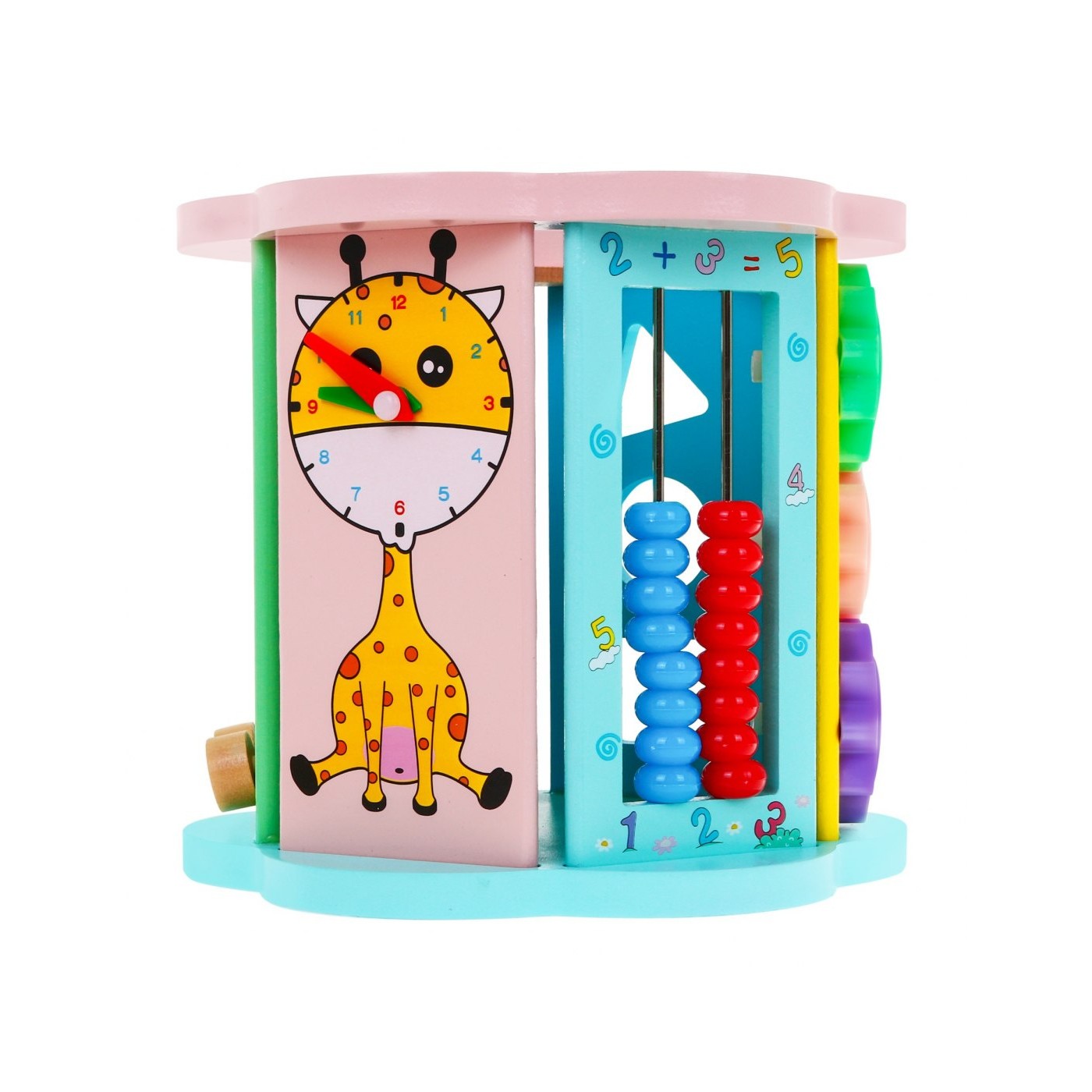 Drevená Senzorická kocka 8v1 pre deti 3+ Triedič Čítačka Hodiny Rybárčenie Labyrinty Ozubené kolesá Preplétanie