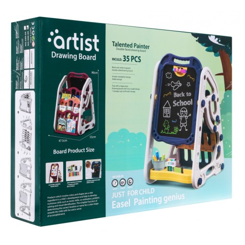 Obojstranná Kriedová magnetická tabuľa pre deti 3+ Nastavenie výšky + Police na knihy + Príslušenstvo