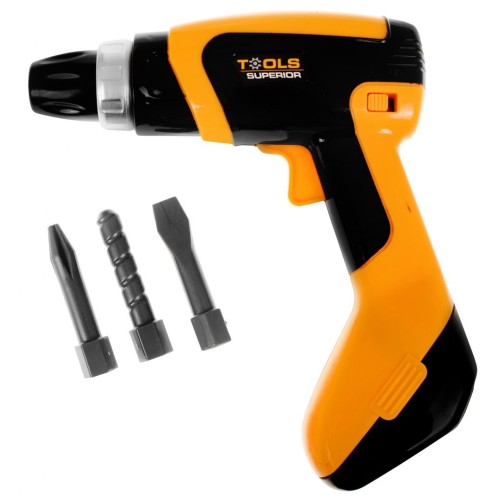 Elektrický Skrutkovač pre deti 3+ Zvuky + Otočné vŕtanie + 3 vymeniteľné koncovky