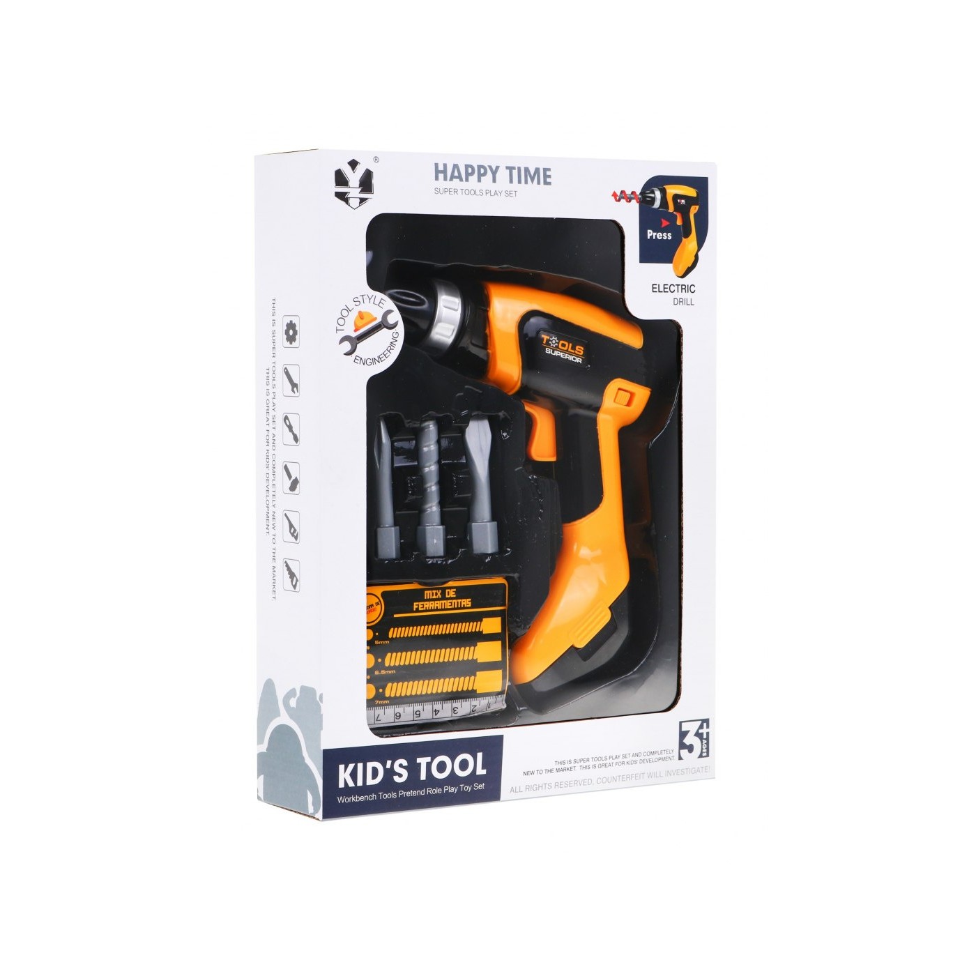 Elektrický Skrutkovač pre deti 3+ Zvuky + Otočné vŕtanie + 3 vymeniteľné koncovky