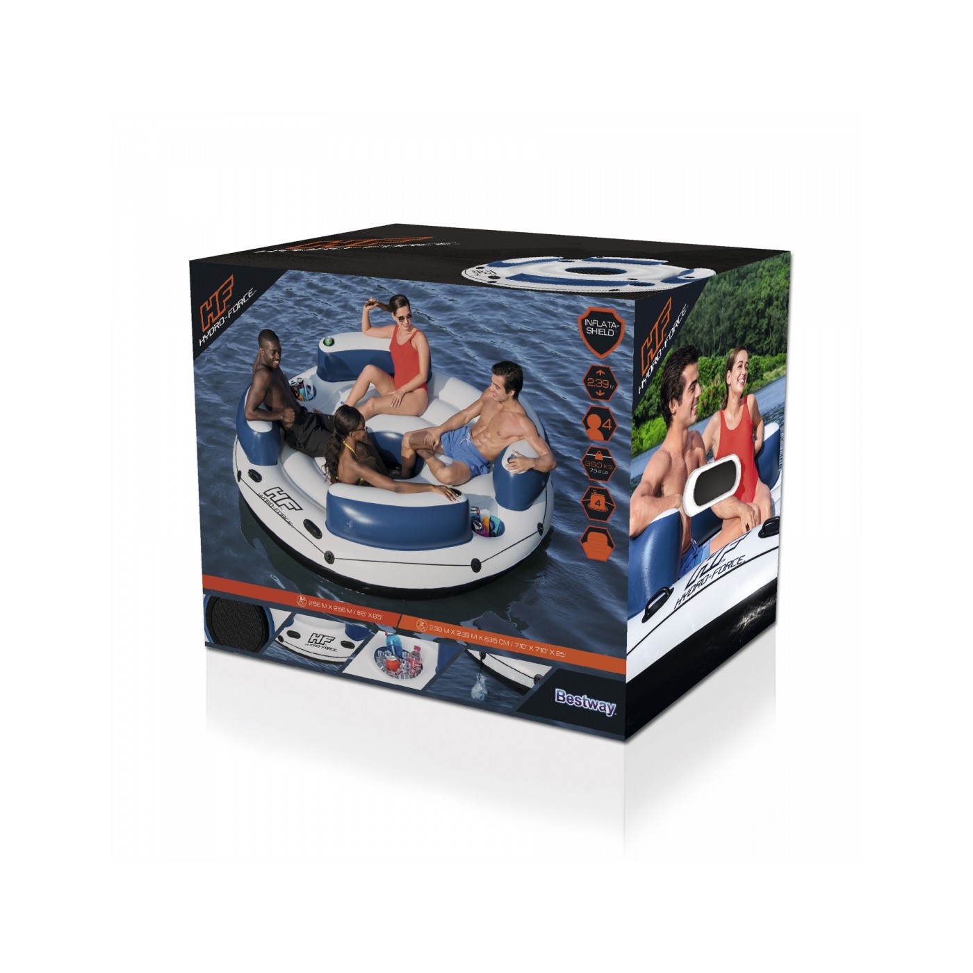 Nafukovací Ostrov na plávanie Lazy Dayz 4-osobový BESTWAY 239x63,5 + Sieťové dno + 4 Nafukovacie opierky + 2 Skrýše