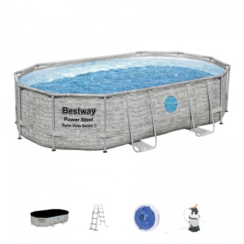 Bazén rámový Power Steel Swim Vista s oknom 488x305x107 16x10FT BESTWAY 6w1 + Pieskový filter