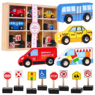 Súprava 4 Drevených Vozidiel Znaky