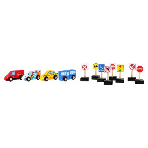 Súprava 4 Drevených Vozidiel Znaky