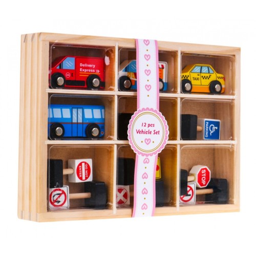 Súprava 4 Drevených Vozidiel Znaky