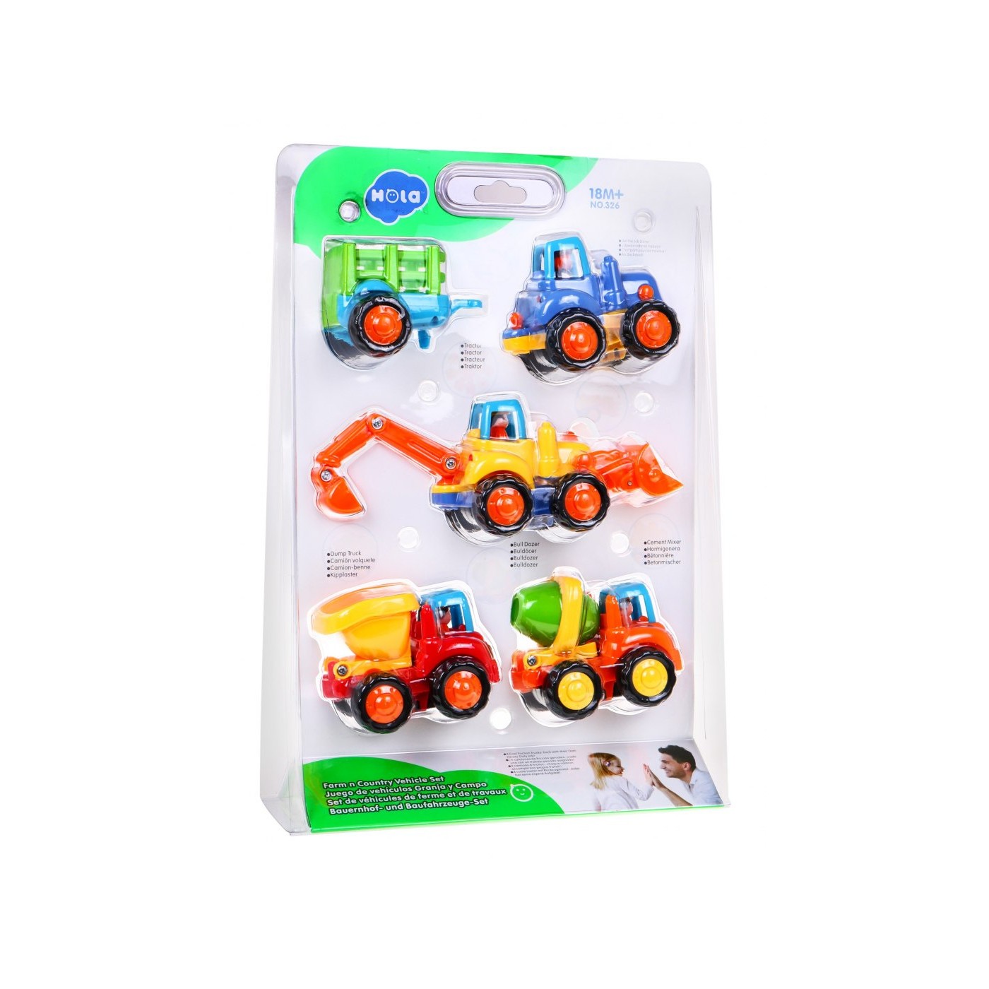 Súprava 4 vozidiel pre deti 18m+ Traktor Domiešavač betónu Bager Nakladač + Pohyblivé časti + Ručný pohon