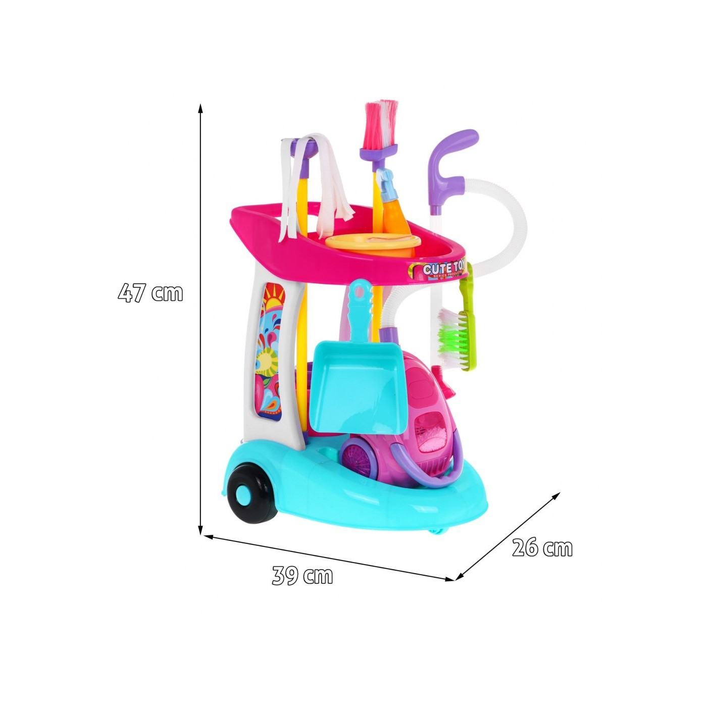 Veľký Upratovací vozík pre deti 3+ Interaktívny vysávač + Mop Metla Lopatka + Príslušenstvo 10 ks.