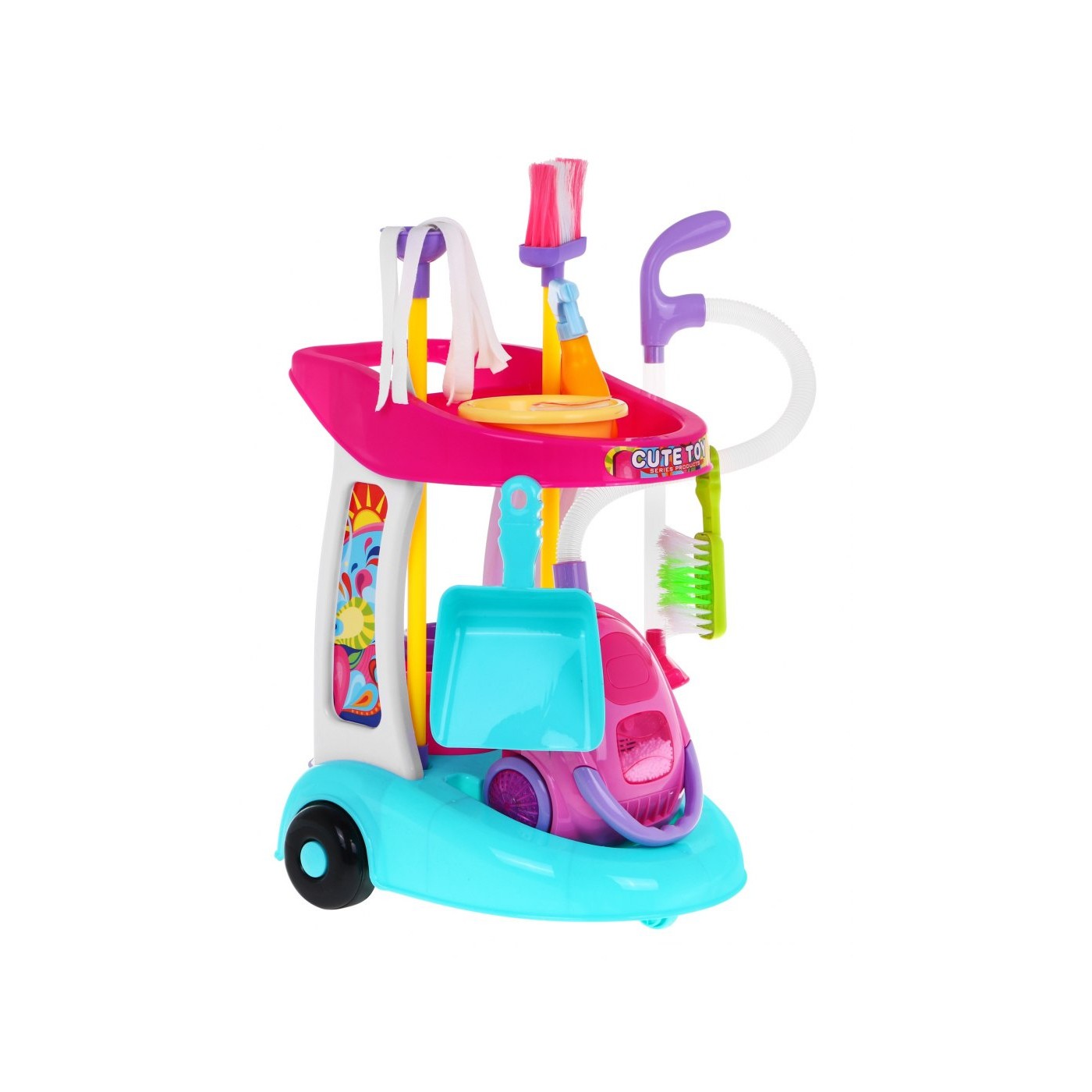 Veľký Upratovací vozík pre deti 3+ Interaktívny vysávač + Mop Metla Lopatka + Príslušenstvo 10 ks.