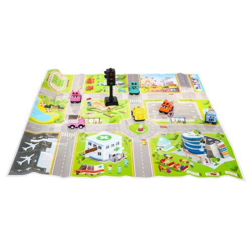 Súprava 6 autíčok s podložkou pre deti 3+ Interaktívny svetelný signál + Podložka-vyobrazenie mesta