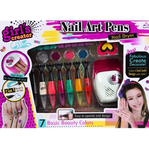 Súprava na robienie úpravu nechtov pre dievčatá 6+ Sušička + fixky na maľovanie + príslušenstvo