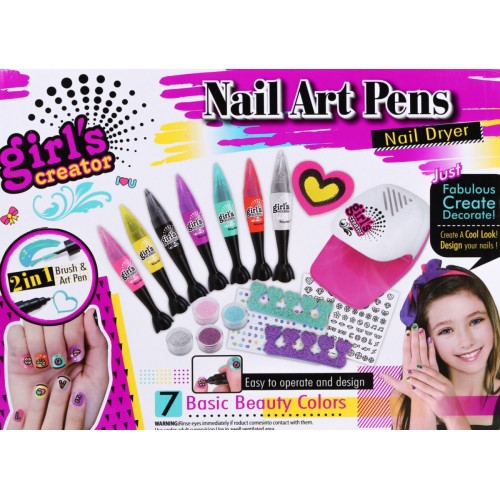 Súprava na robienie úpravu nechtov pre dievčatá 6+ Sušička + fixky na maľovanie + príslušenstvo