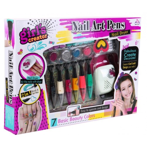 Súprava na robienie úpravu nechtov pre dievčatá 6+ Sušička + fixky na maľovanie + príslušenstvo