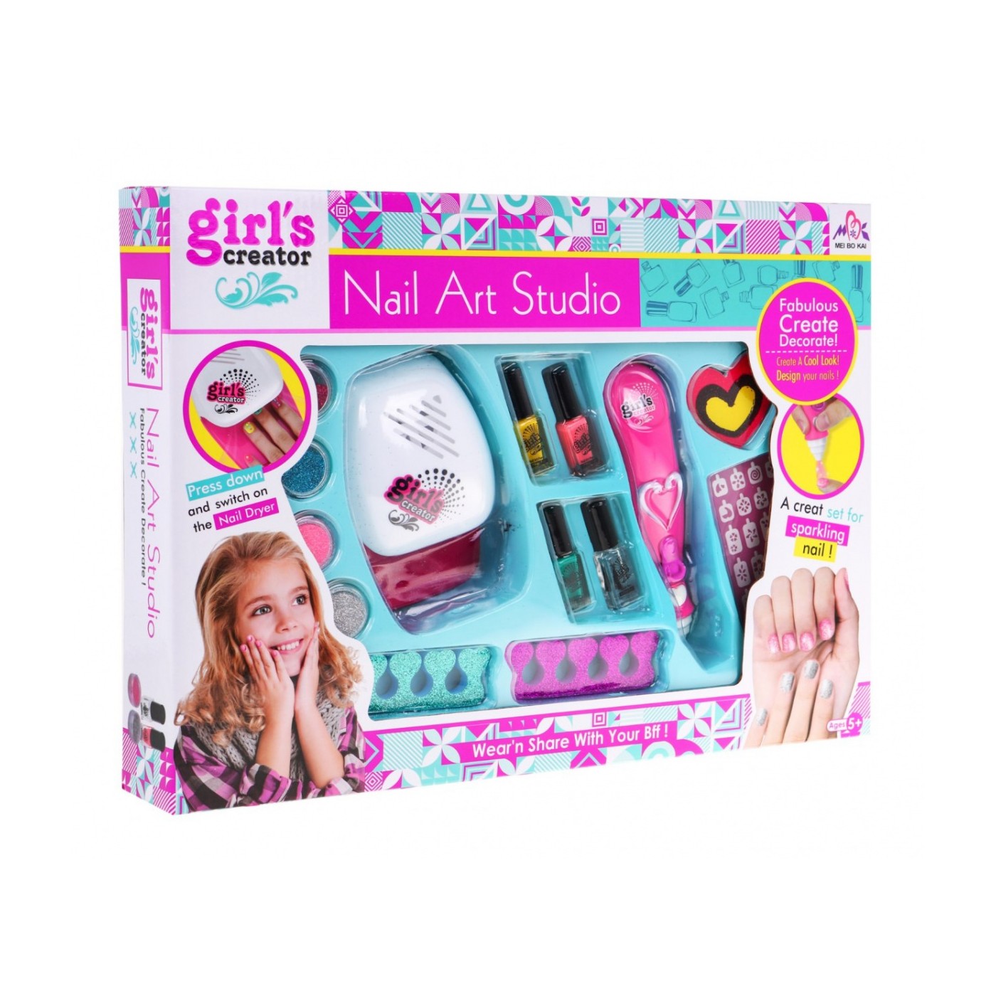 Súprava na nechty pre deti 5+ Stroj na trblietky + Sušička + Príslušenstvo