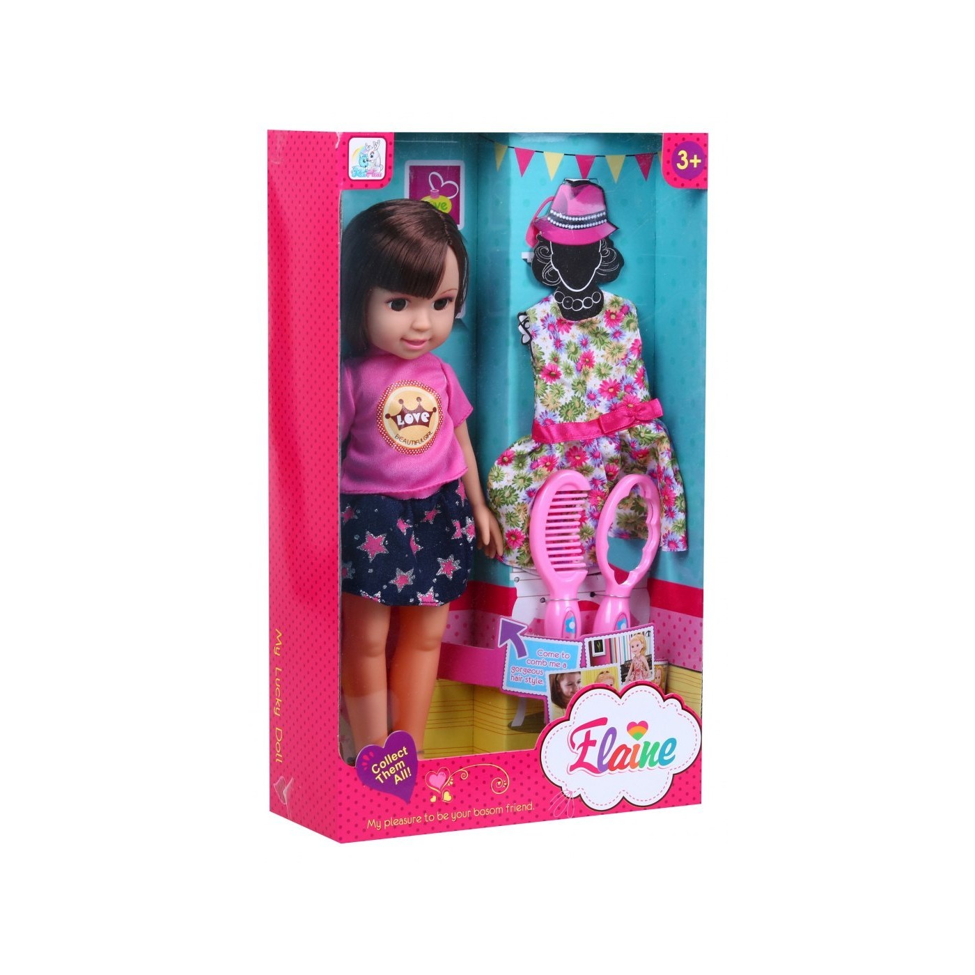 Veľká Bábika na stajlovanie pre deti 3+ brunetka + 2 Oblečenia + Hrebeň + Zrkadlo