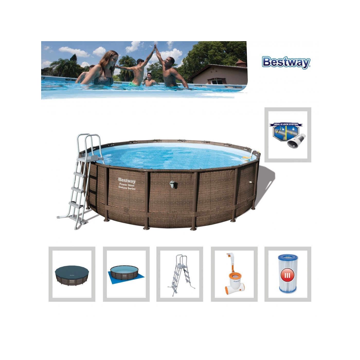 Bazén rámový 16FT 488x122 cm Power Steel Deluxe Rattan S