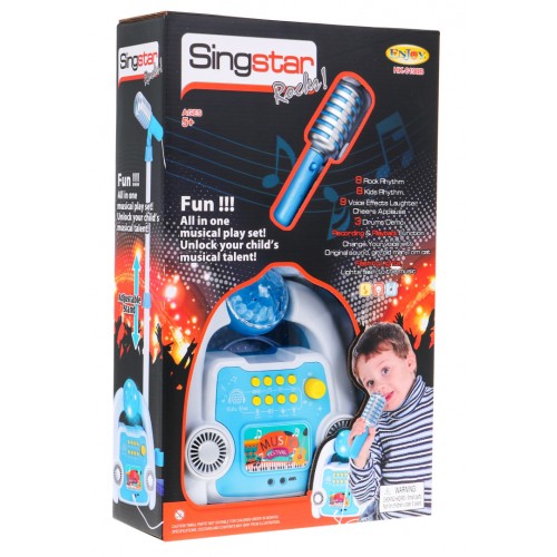 Multifunkčná sada Karaoke pre deti 5+ Mikrofón + Stojan + Zosilňovač Zvuky Svetlá