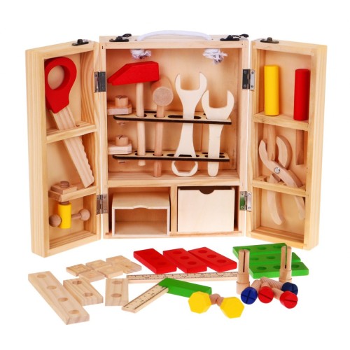 Majsterkova sada z Dreva pre deti 3+ Rozkladací kufor 37 ks. + Nástroje + Príslušenstvo