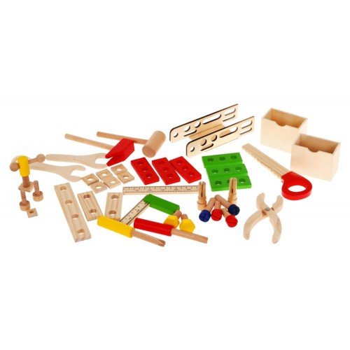 Majsterkova sada z Dreva pre deti 3+ Rozkladací kufor 37 ks. + Nástroje + Príslušenstvo