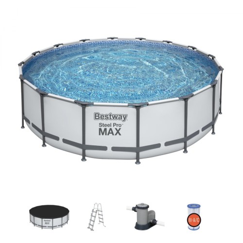 Bazén rámový Steel Pro MAX 488x122 Sivý 16FT BESTWAY 5w1 + Rebrík + Kryt