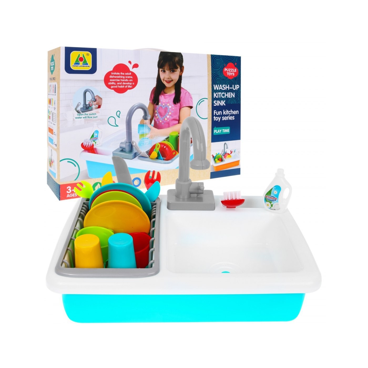 Drez na umývanie riadu pre deti 3+ batéria s vodou + Sušiak + Riad Príbor