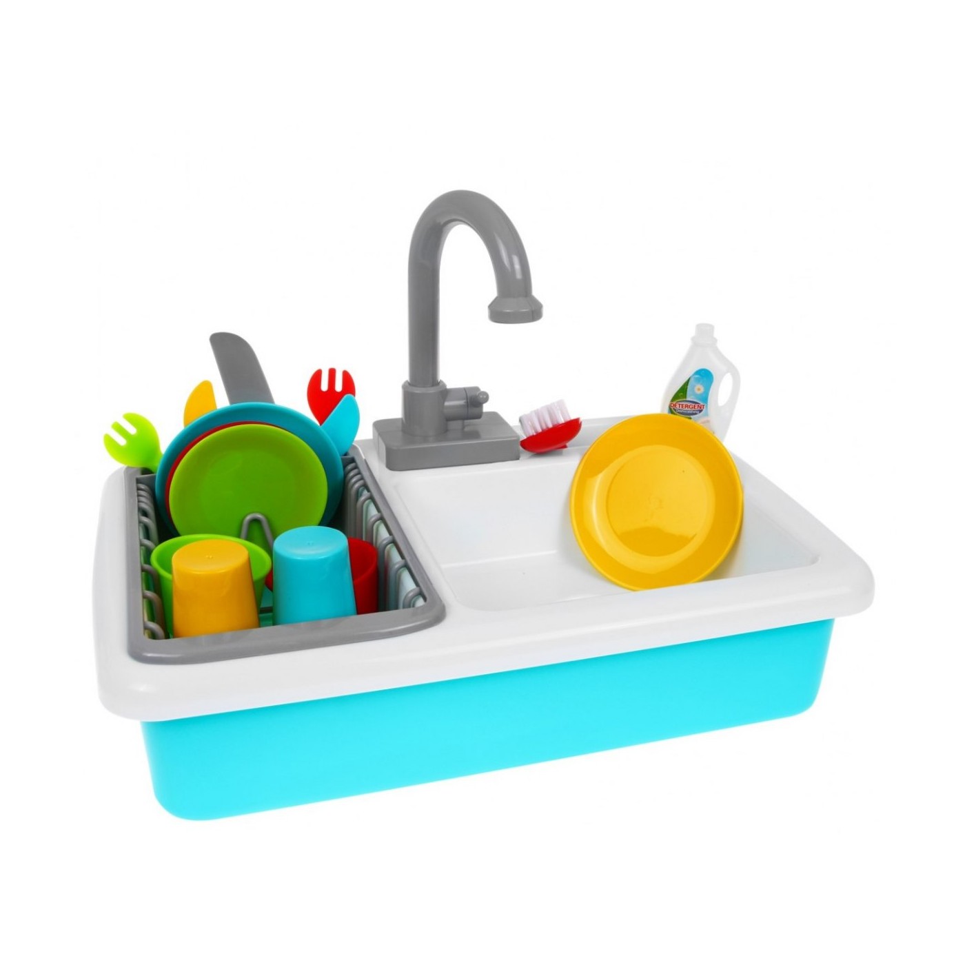 Drez na umývanie riadu pre deti 3+ batéria s vodou + Sušiak + Riad Príbor