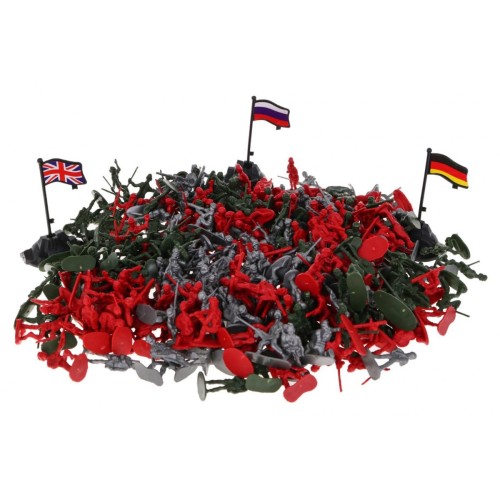 Veľká sada Vojačikov 300 ks. pre deti 3+ Figúrky vojakov 3 farby + 3 Vlajky