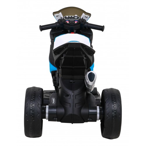 Motorka BMW HP4 na batériu pre deti Modrý + 3 kolesá + LED + MP3 USB + Ekokoža