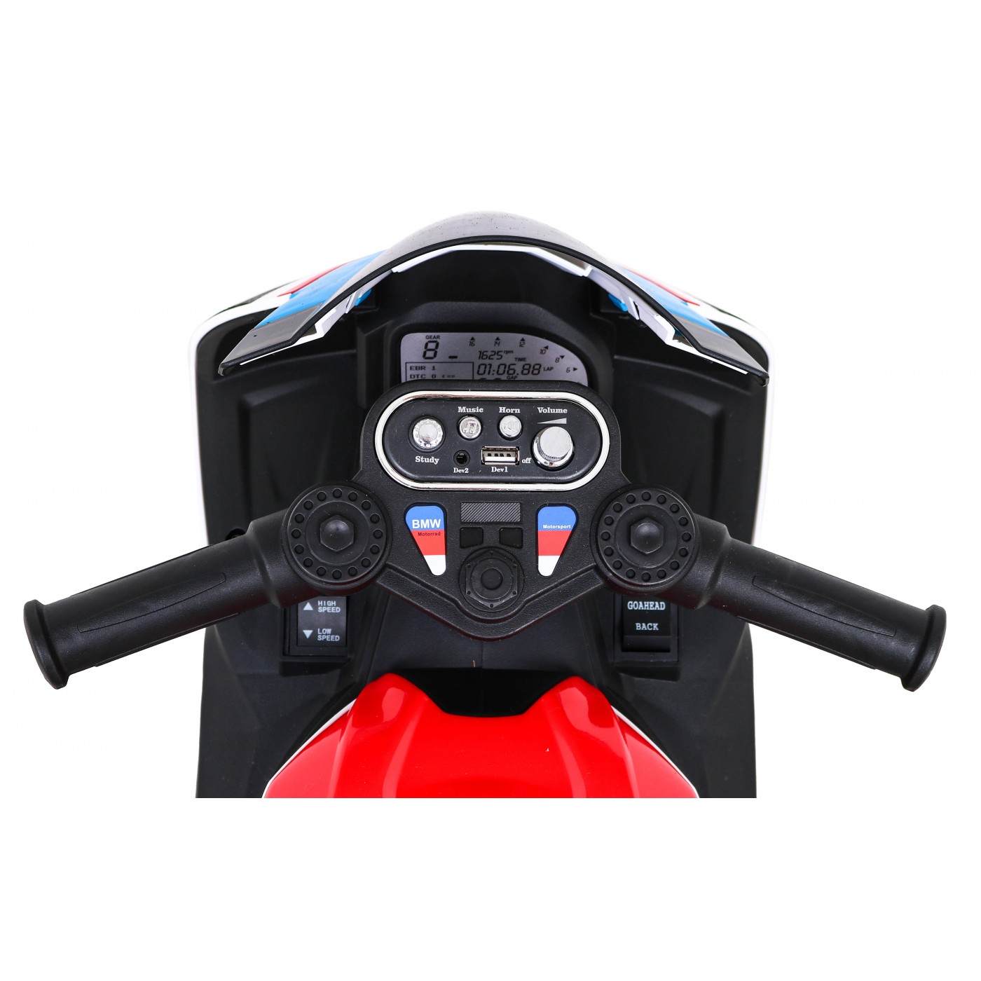 Motorka BMW HP4 na batériu pre deti Červený + 3 kolesá + LED + MP3 USB + Ekokoža