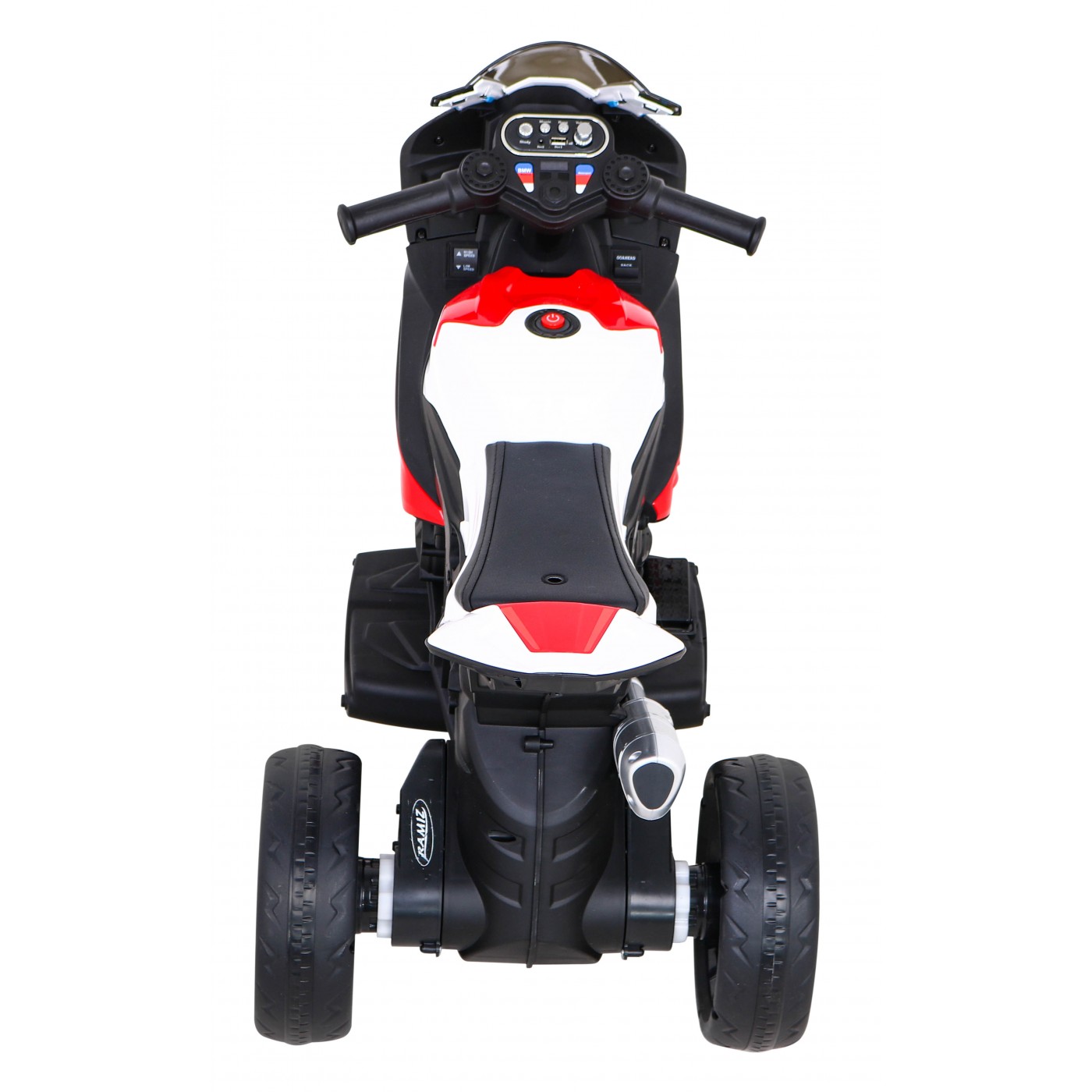 Motorka BMW HP4 na batériu pre deti Červený + 3 kolesá + LED + MP3 USB + Ekokoža