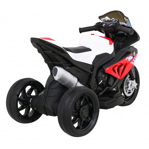 Motorka BMW HP4 na batériu pre deti Červený + 3 kolesá + LED + MP3 USB + Ekokoža
