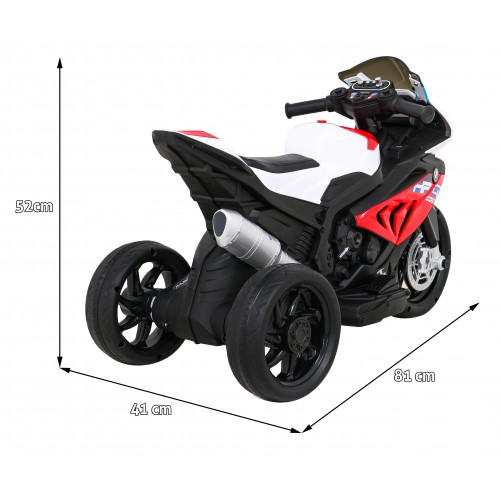 Motorka BMW HP4 na batériu pre deti Červený + 3 kolesá + LED + MP3 USB + Ekokoža