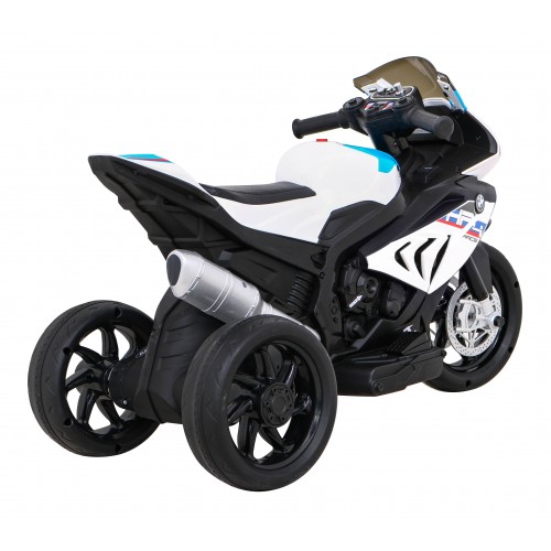 Motorka BMW HP4 na batériu pre deti Biely + 3 kolesá + LED + MP3 USB + Ekokoža