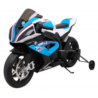 Motorka BMW HP4 na batériu pre deti Modrý + Pomocné kolieska + Pomalý štart + EVA + MP3 LED