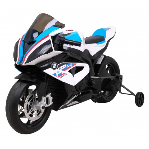 Motorka BMW HP4 na batériu pre deti Biely + Pomocné kolieska + Pomalý štart + EVA + MP3 LED
