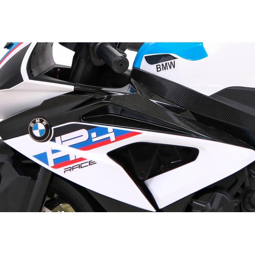 Motorka BMW HP4 na batériu pre deti Biely + Pomocné kolieska + Pomalý štart + EVA + MP3 LED