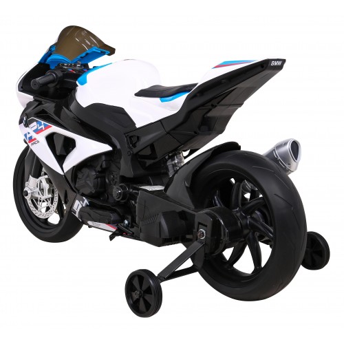 Motorka BMW HP4 na batériu pre deti Biely + Pomocné kolieska + Pomalý štart + EVA + MP3 LED