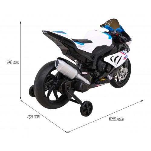 Motorka BMW HP4 na batériu pre deti Biely + Pomocné kolieska + Pomalý štart + EVA + MP3 LED
