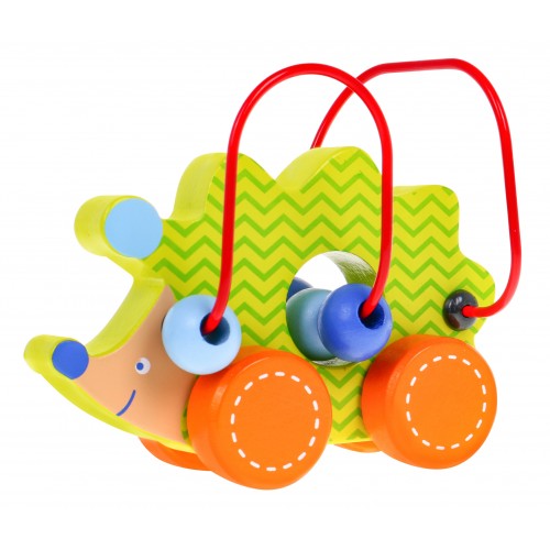 Drevený Jazyk na kolieskach pre deti 12m+ Senzorická prepletačka + Korálky